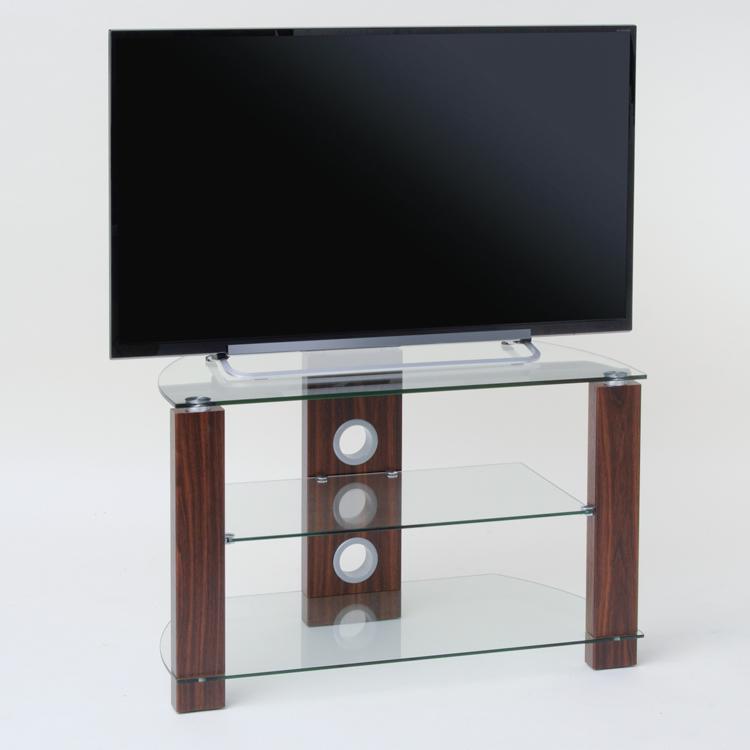 TTAP Vision 3-Shelf Glass TV Stand in Walnut and Clear Glass (L630-800-3WC)