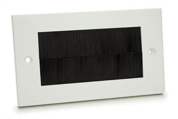White Plastic Brush Wall Plate Double Gang with Black Brushes