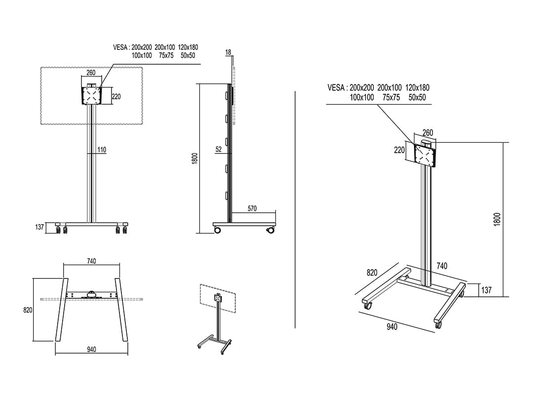 Multibrackets M Display Trolley 180 in Silver