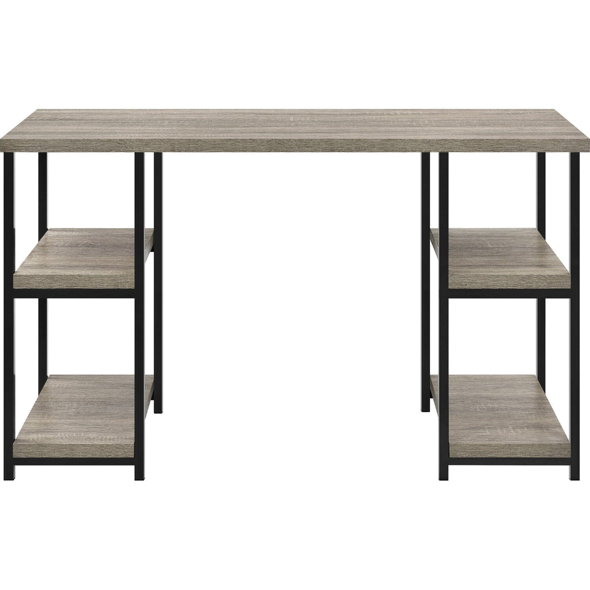 Dorel Home Elmwood Range Double Pedestal Desk in Distressed Grey Oak