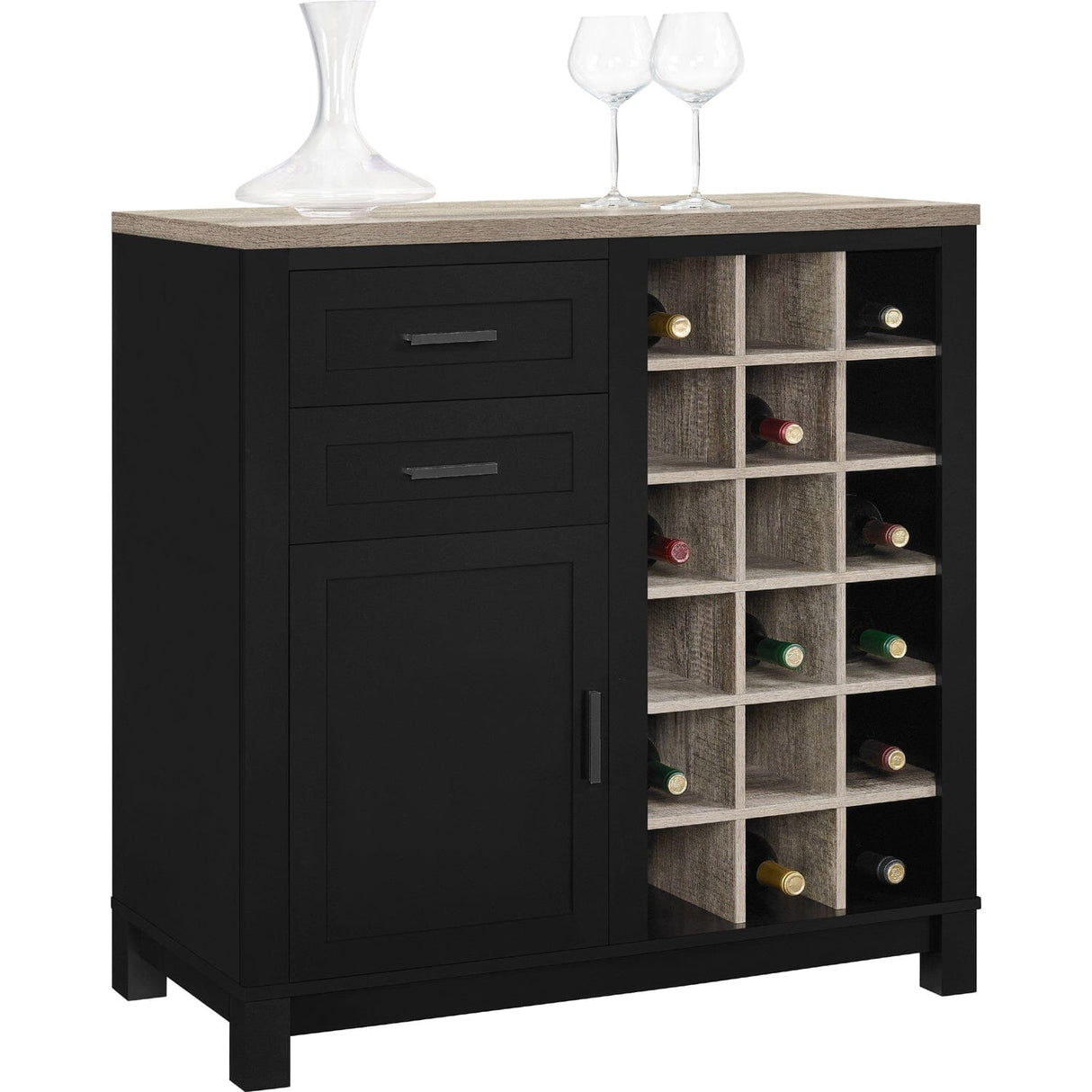 Dorel Home Carver Range Bar Cabinet in Weathered Oak and Black