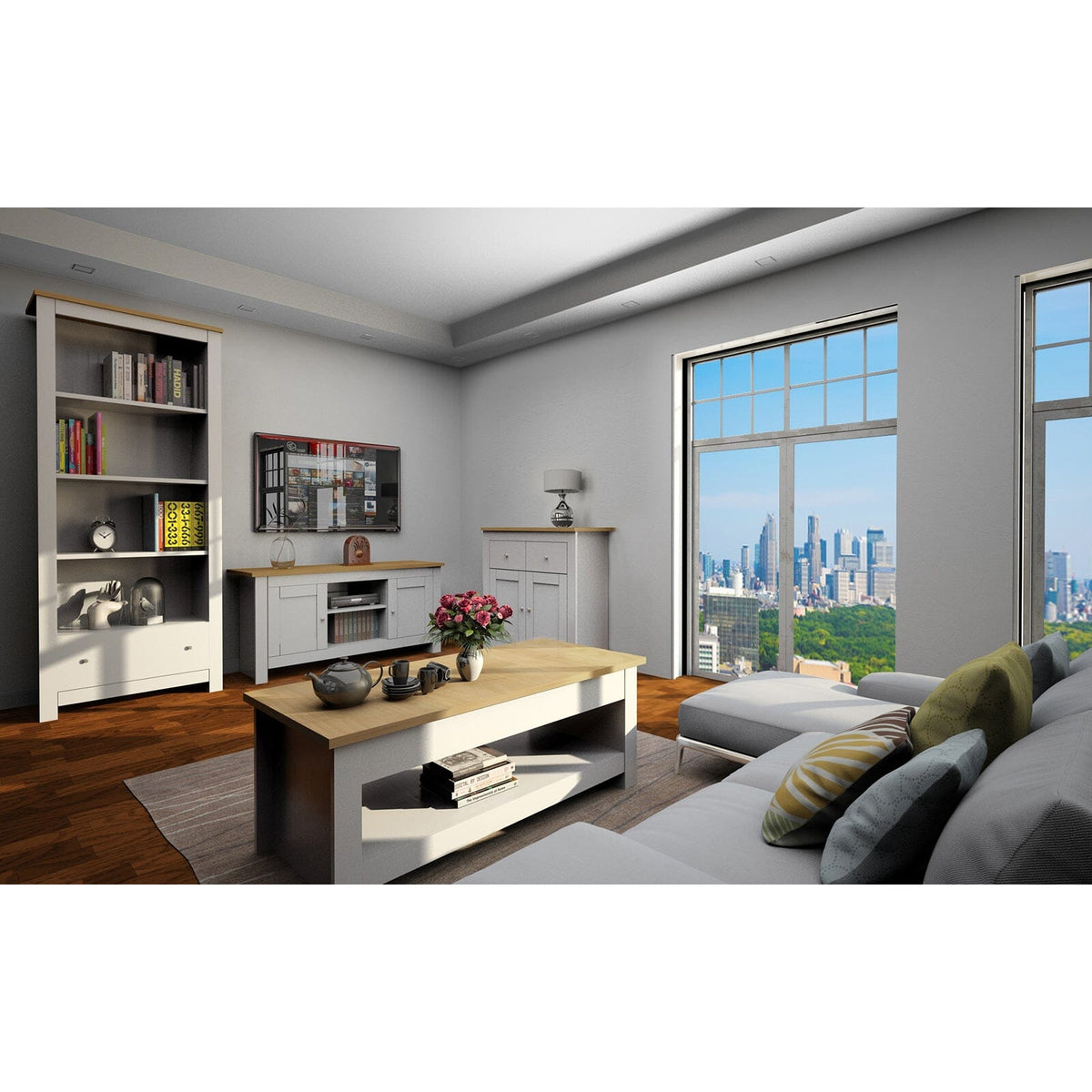 LOFT24 Emerald 2 Door TV Stand in Grey and Oak