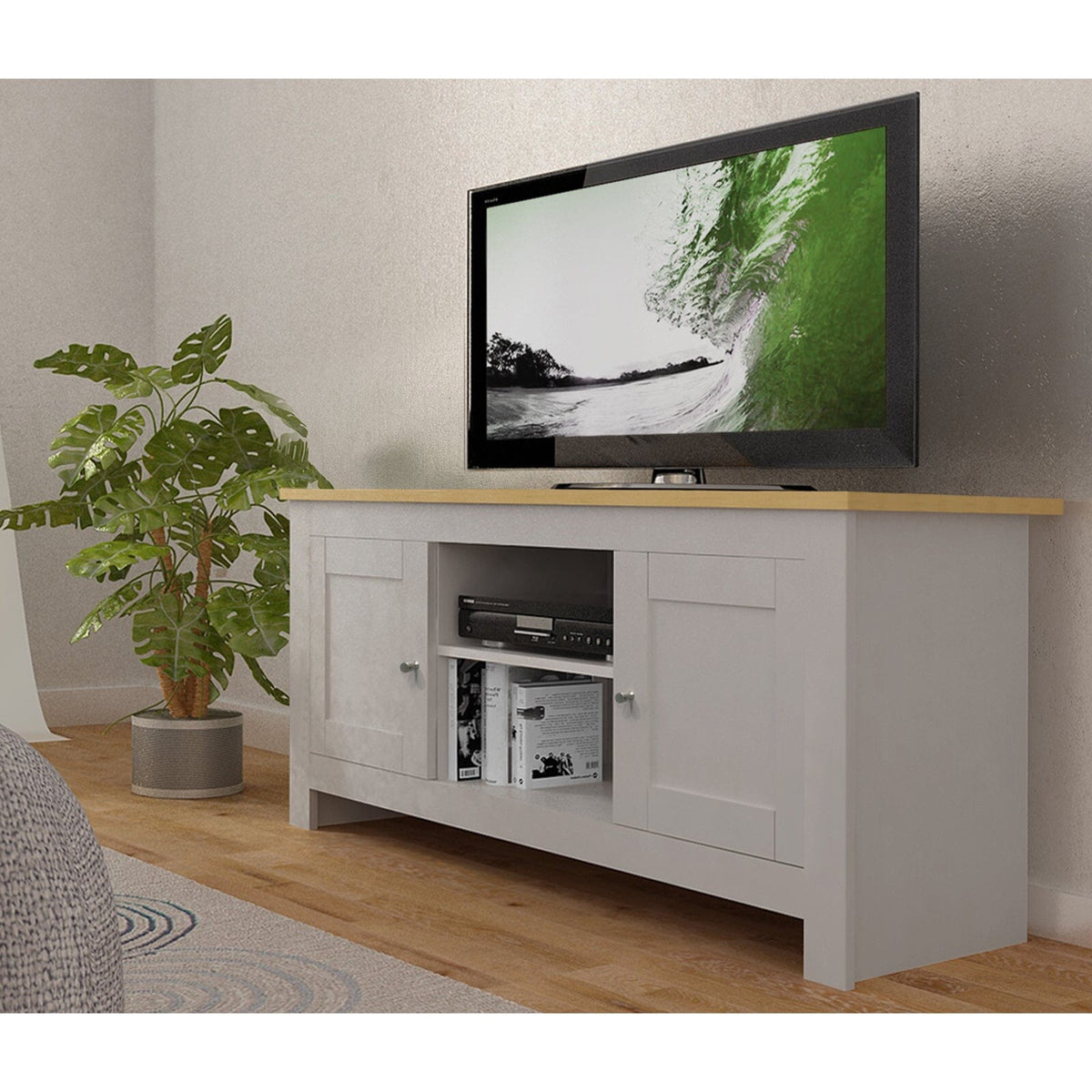 LOFT24 Emerald 2 Door TV Stand in Grey and Oak