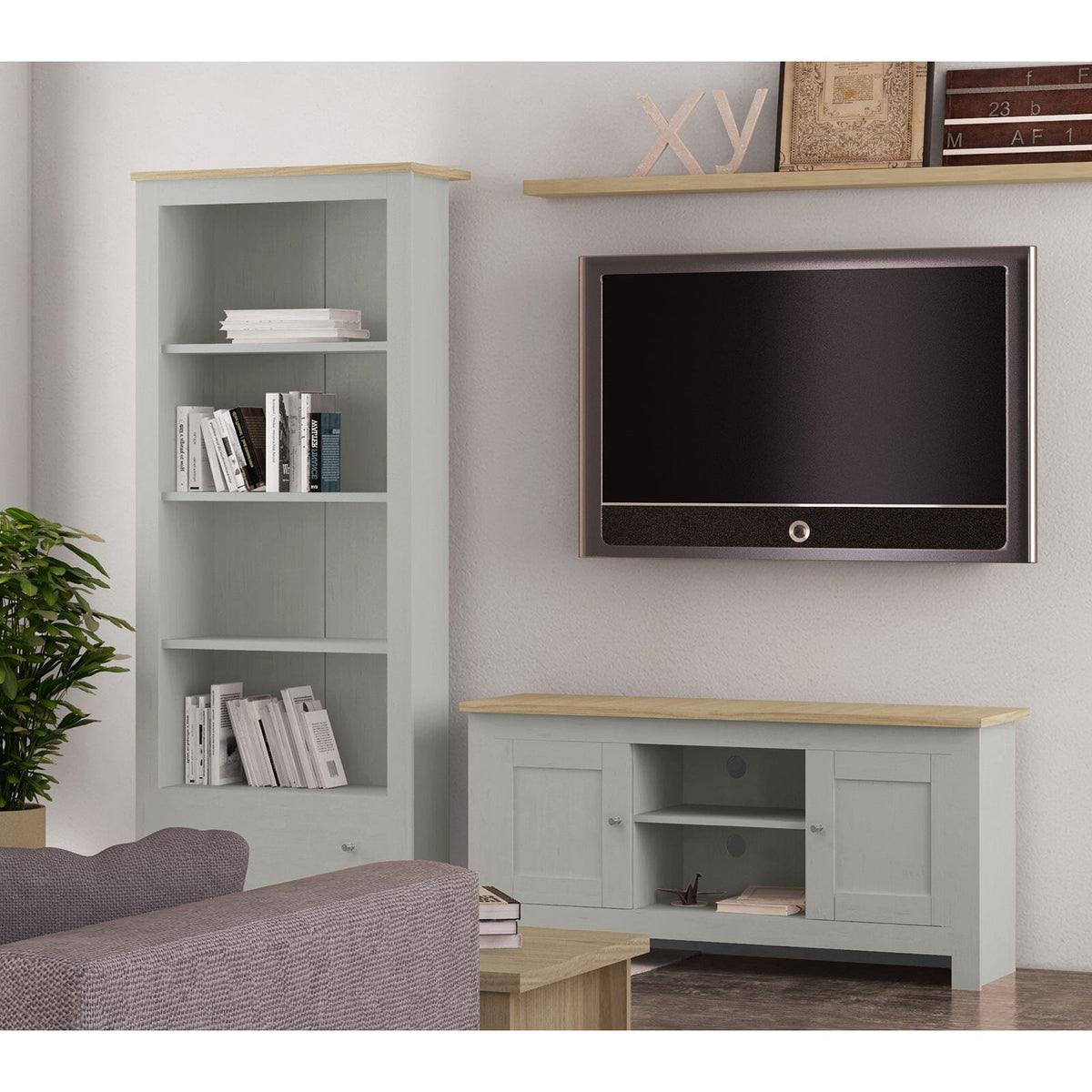 LOFT24 Emerald 2 Door TV Stand in Grey and Oak