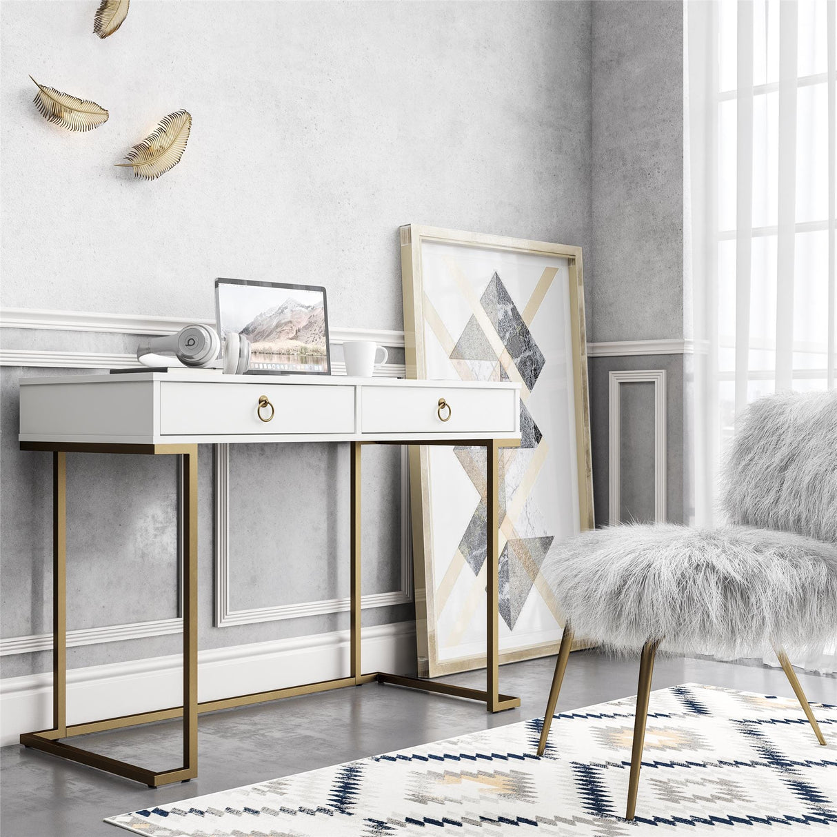 CosmoLiving Camila Writing Desk White