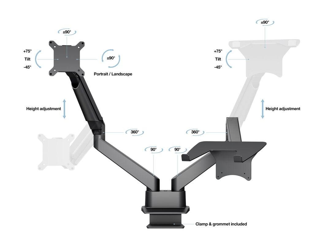 Multibrackets M VESA Gas Lift Arm Dual Arm w. Laptop Holder Black