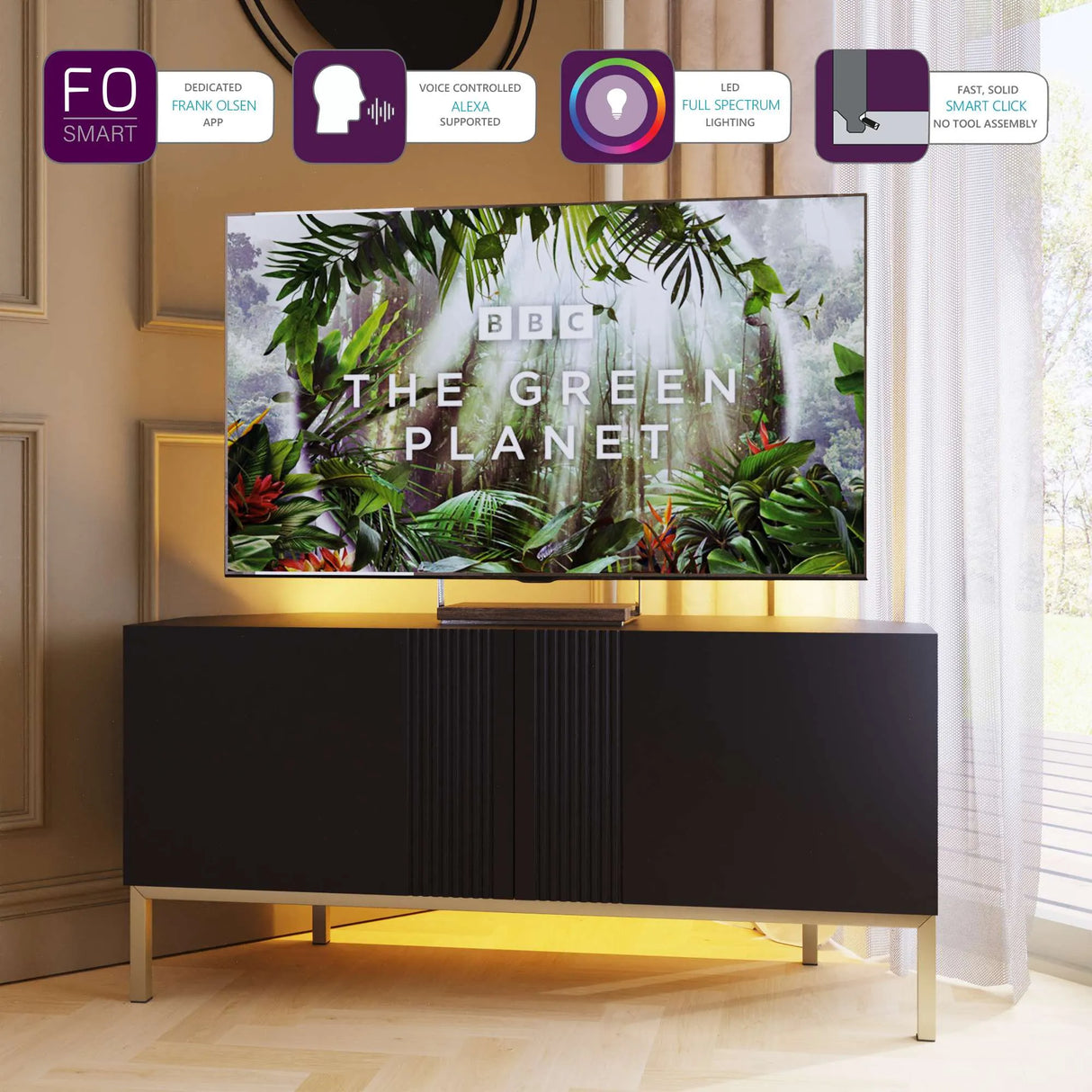 Frank Olsen Iona Black Corner TV Cabinet with Mood Lighting for TV's up to 50"
