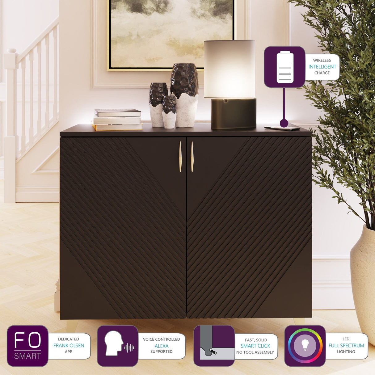 Frank Olsen AVA Black Tall Sideboard with Mood Lighting & Wireless Phone Charging