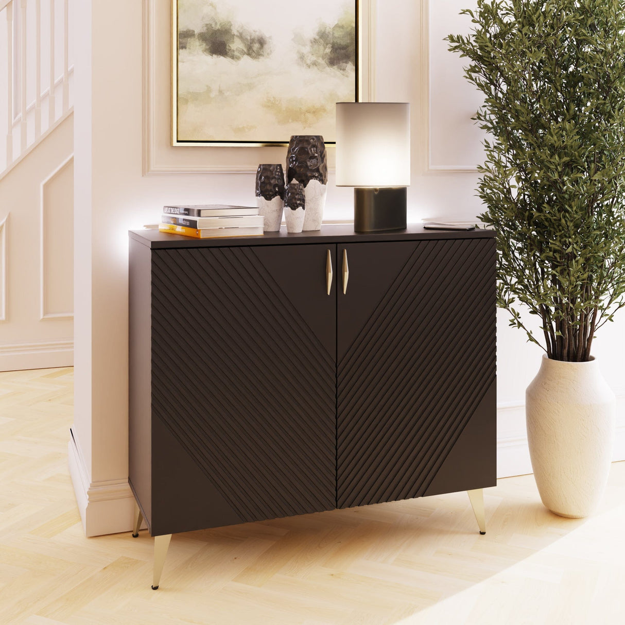 Frank Olsen AVA Black Tall Sideboard with Mood Lighting & Wireless Phone Charging