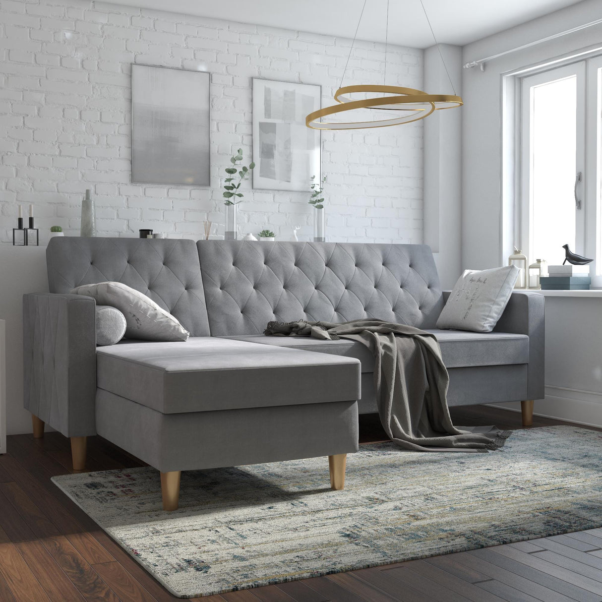 CosmoLiving Liberty Sectional Sofa Bed with Storage Light Grey