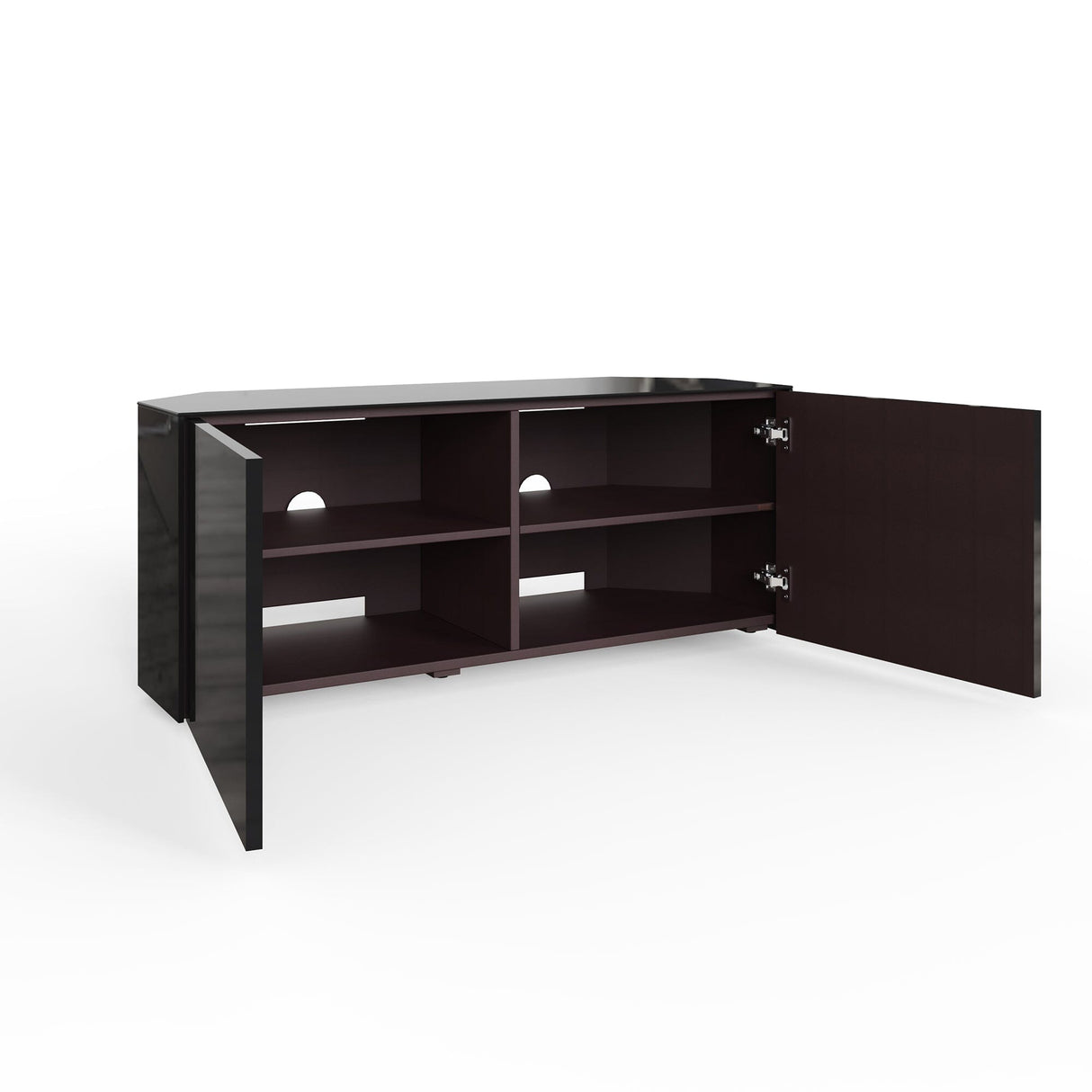 Frank Olsen High Gloss Black 1200mm Corner TV Cabinet with LED Lighting and Wireless Phone Charging