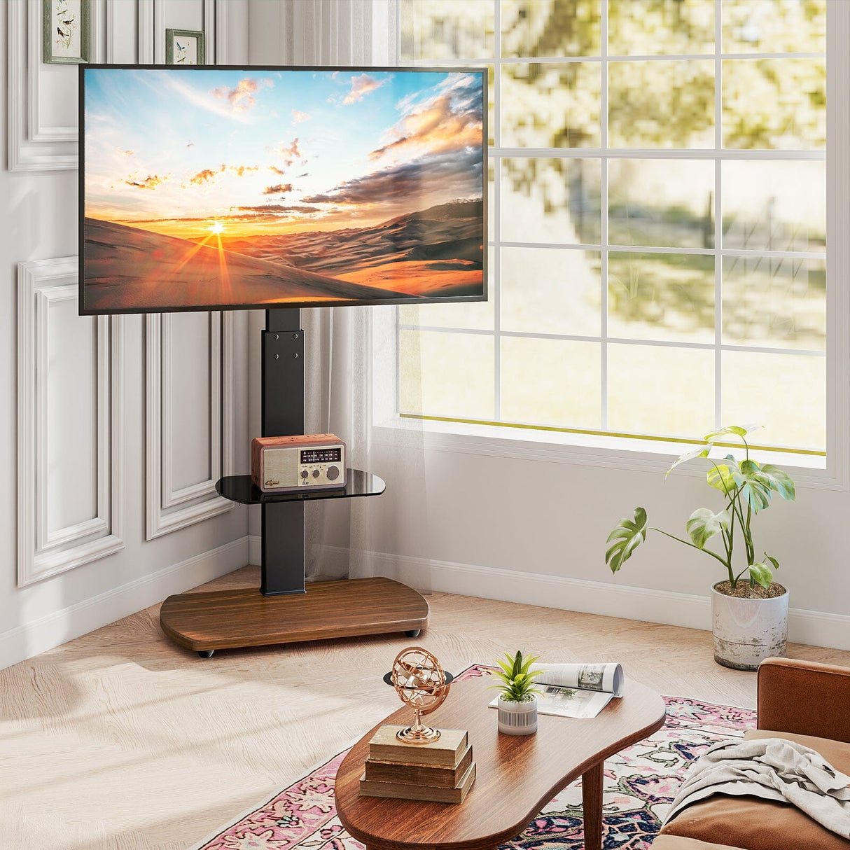 TTAP FS1-WAL Walnut & Black TV Stand with Height Adjustable Swivel Bracket for up to 55" TVs