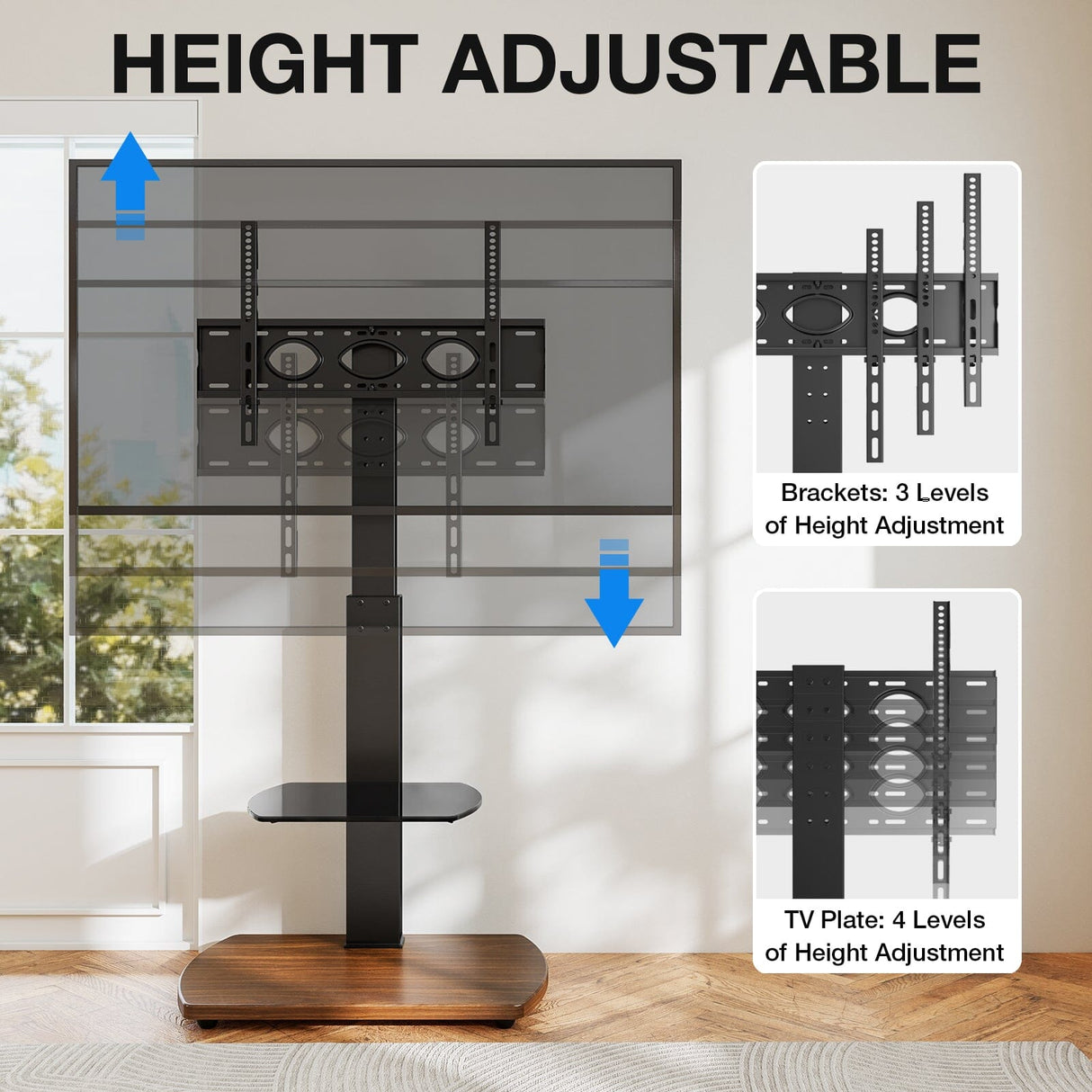 TTAP FS1-WAL Walnut & Black TV Stand with Height Adjustable Swivel Bracket for up to 55" TVs