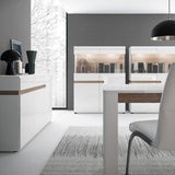 Furniture To Go Chelsea Living Low Display Cabinet 109cm Wide in White with a Truffle Oak Trim