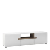 Furniture To Go Chelsea Wide 2 door TV Unit in White with Truffle Oak Trim and Open Section (4025544)