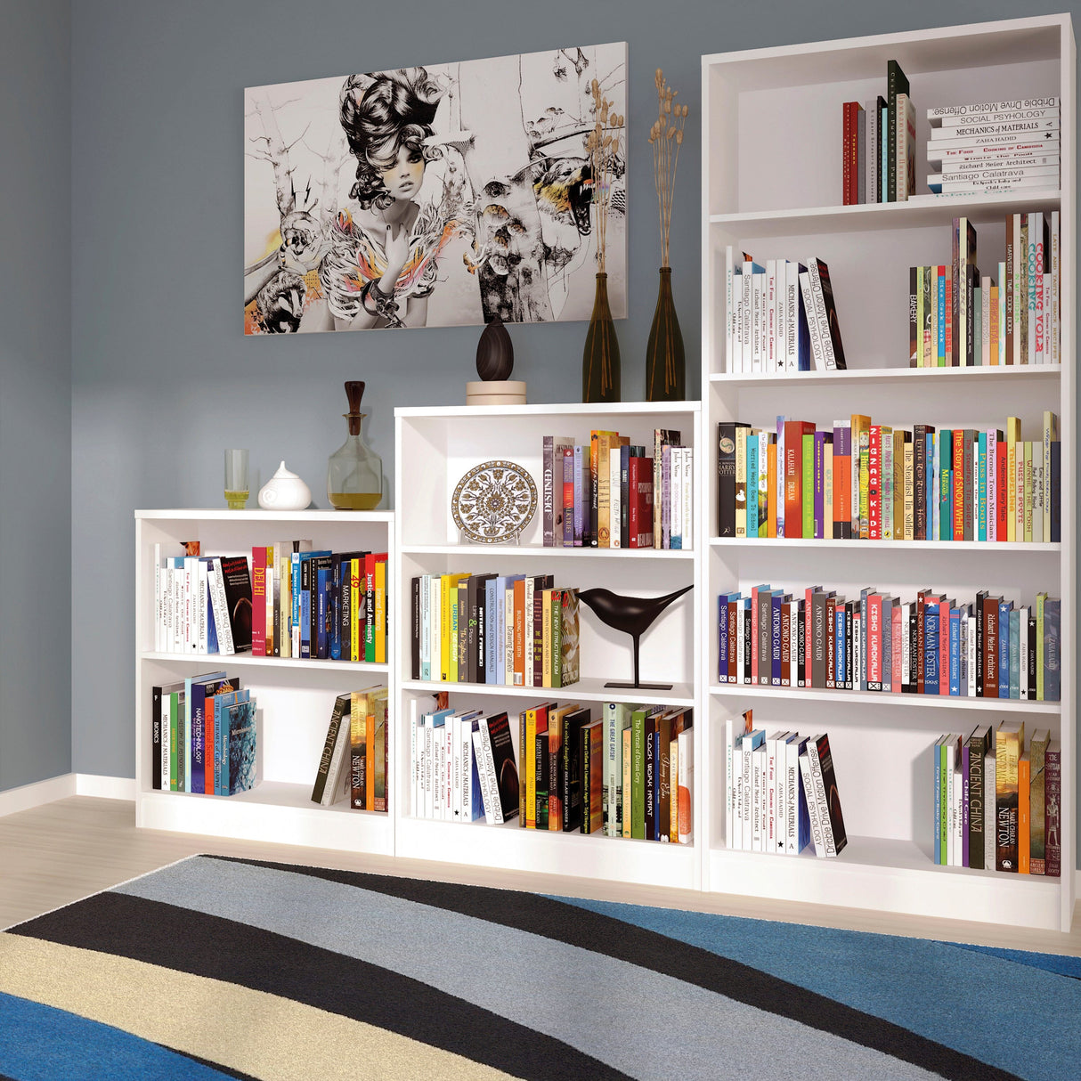 Furniture To Go 4 You Tall Wide Bookcase in Pearl White