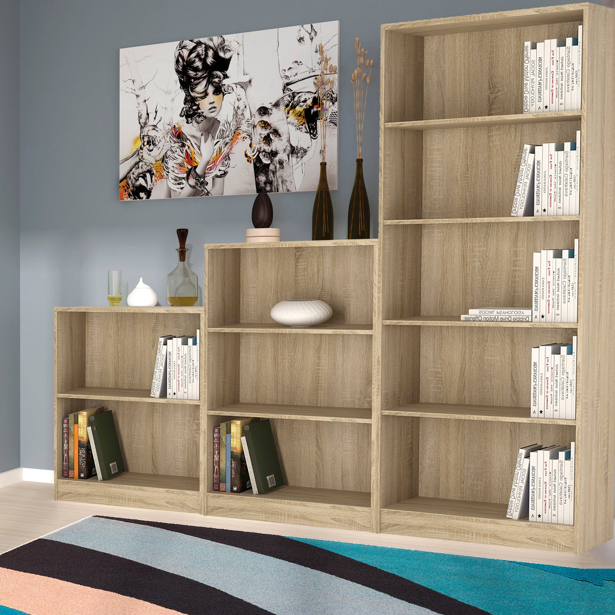 Furniture To Go 4 You Tall Wide Bookcase in Sonoma Oak