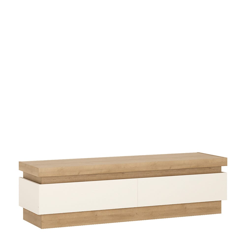 Furniture To Go Lyon 2 Drawer TV Cabinet with LED Lighting in Riviera Oak/White High Gloss