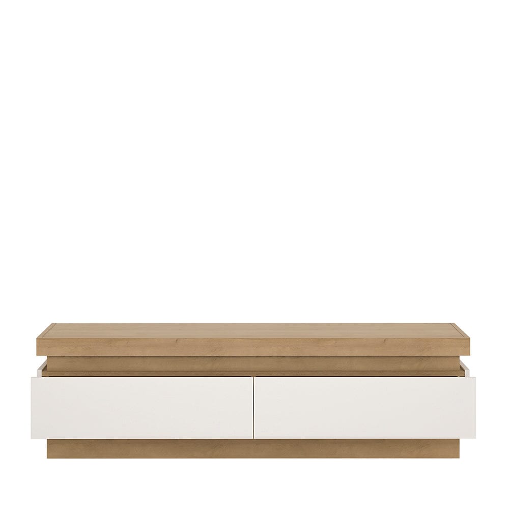 Furniture To Go Lyon 2 Drawer TV Cabinet with LED Lighting in Riviera Oak/White High Gloss