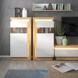 Furniture To Go Lyon 2 Drawer TV Cabinet with LED Lighting in Riviera Oak/White High Gloss