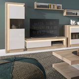 Furniture To Go Lyon 1 Drawer TV Cabinet with Open Shelf in Riviera Oak/White High Gloss