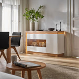 Furniture To Go Lyon 3 Door Glazed Sideboard in Riviera Oak/White High Gloss