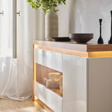 Furniture To Go Lyon 3 Door Glazed Sideboard in Riviera Oak/White High Gloss