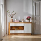 Furniture To Go Lyon 3 Door Glazed Sideboard in Riviera Oak/White High Gloss