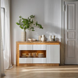 Furniture To Go Lyon 3 Door Glazed Sideboard in Riviera Oak/White High Gloss