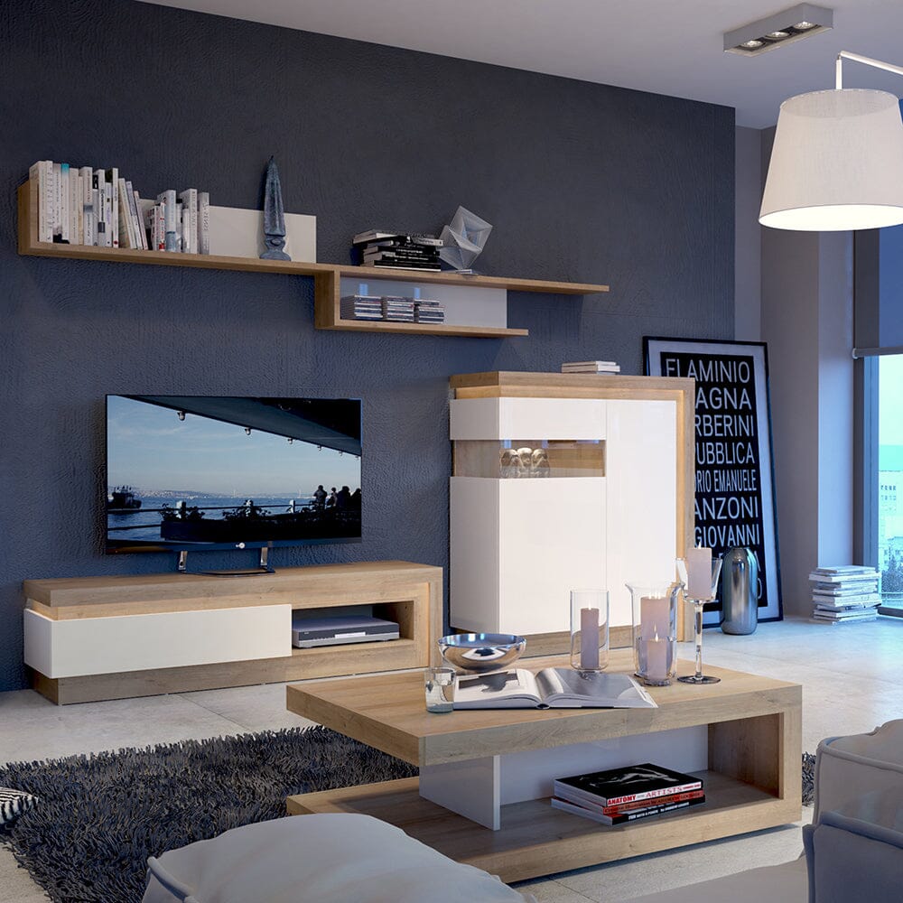 Furniture To Go Lyon Designer Coffee Table in Riviera Oak/White High Gloss