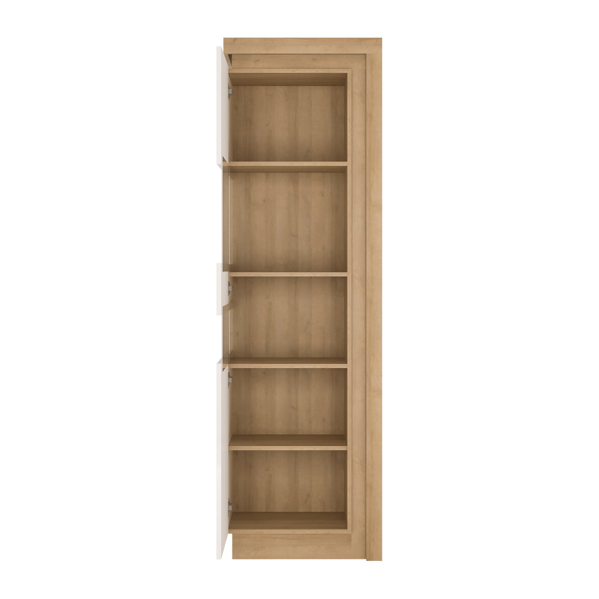 Furniture To Go Lyon Tall Narrow Display Cabinet (LHD) in Riviera Oak/White High Gloss