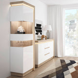 Furniture To Go Lyon Tall Narrow Display Cabinet (LHD) in Riviera Oak/White High Gloss