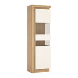Furniture To Go Lyon Tall Narrow Display Cabinet (RHD) in Riviera Oak/White High Gloss