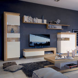 Furniture To Go Lyon Tall Narrow Display Cabinet (RHD) in Riviera Oak/White High Gloss