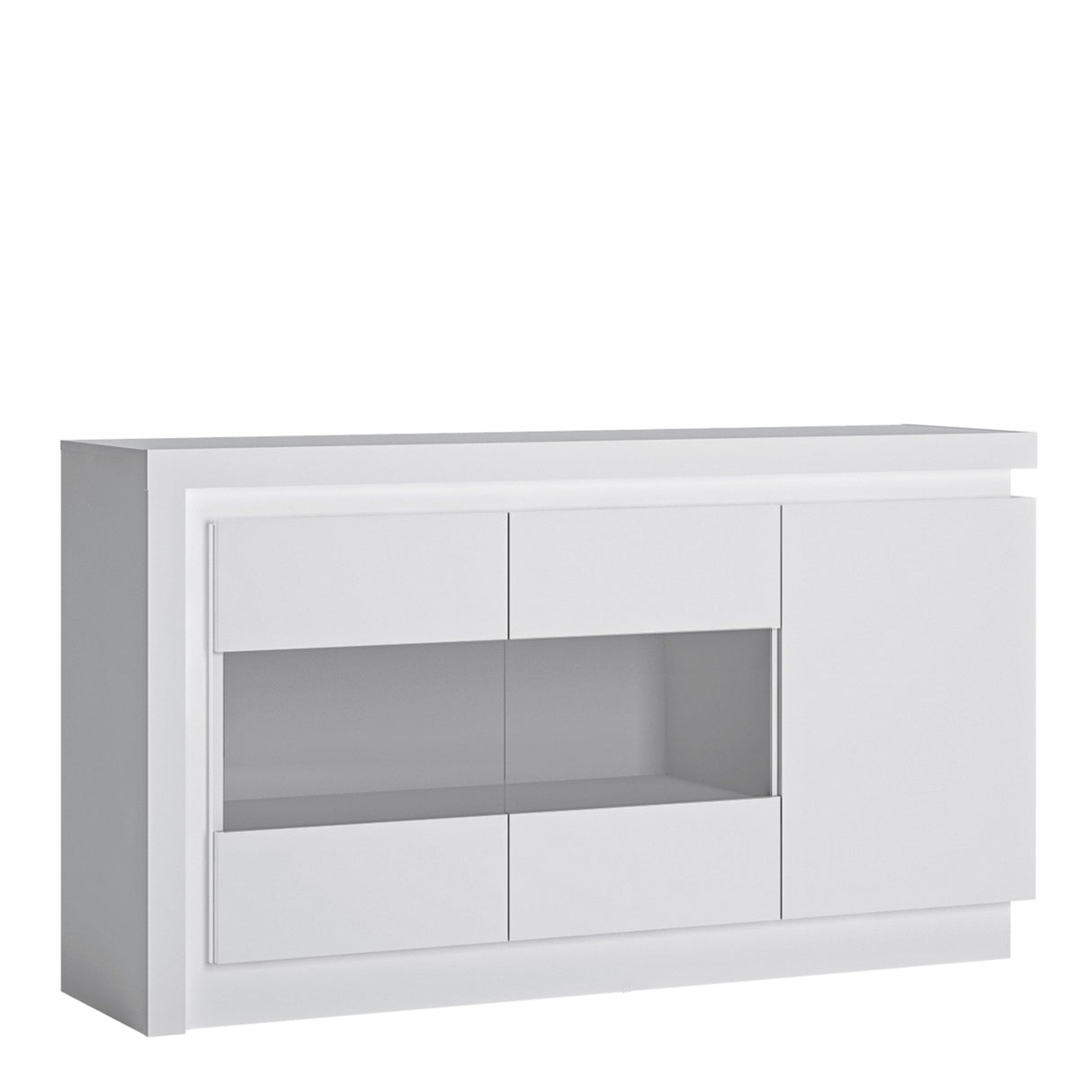 Furniture To Go Lyon 3 Door Glazed Sideboard (including LED lighting) in White and High Gloss