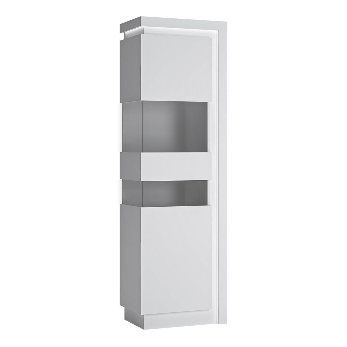 Furniture To Go Lyon Tall Narrow Display Cabinet (LHD) (including LED lighting) in White and High Gloss