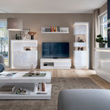 Furniture To Go Lyon Tall Narrow Display Cabinet (LHD) (including LED lighting) in White and High Gloss