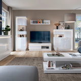 Furniture To Go Lyon Tall Narrow Display Cabinet (RHD) (including LED lighting) in White and High Gloss