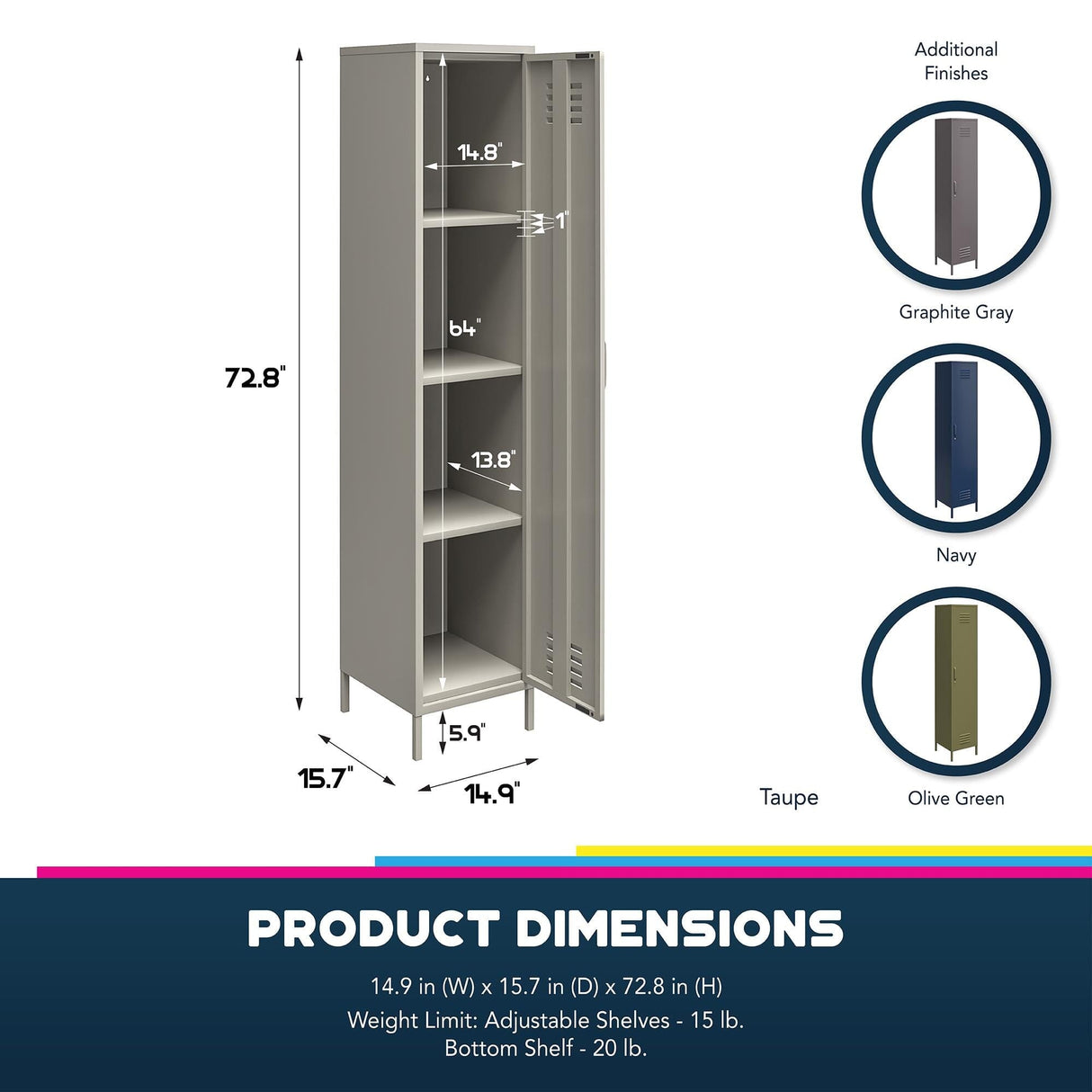 Dorel Home Bradford Single Metal Storage Cabinet