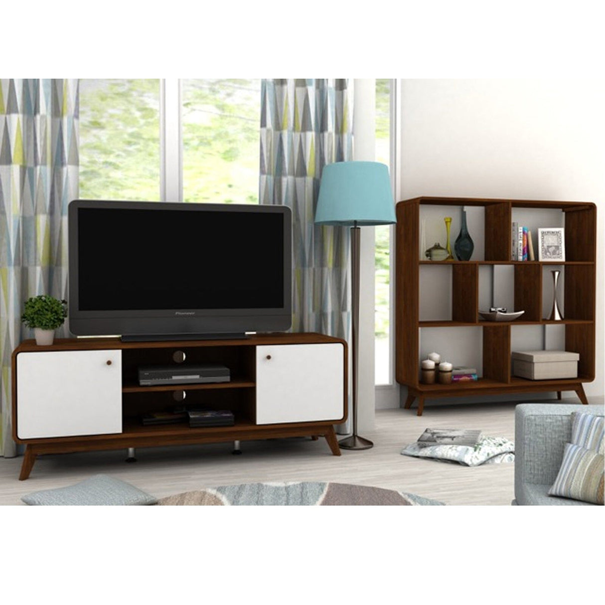 LOFT24 Cassie 2 Door TV Stand - Walnut & White