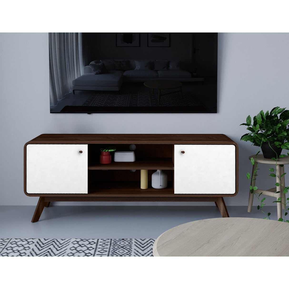 LOFT24 Cassie 2 Door TV Stand - Walnut & White