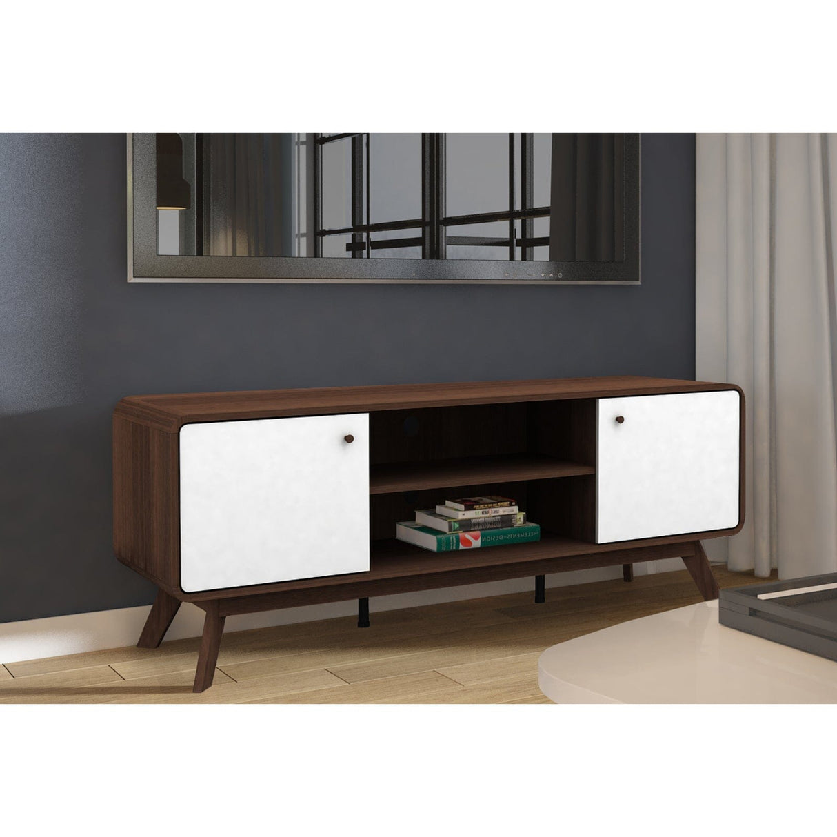 LOFT24 Cassie 2 Door TV Stand - Walnut & White
