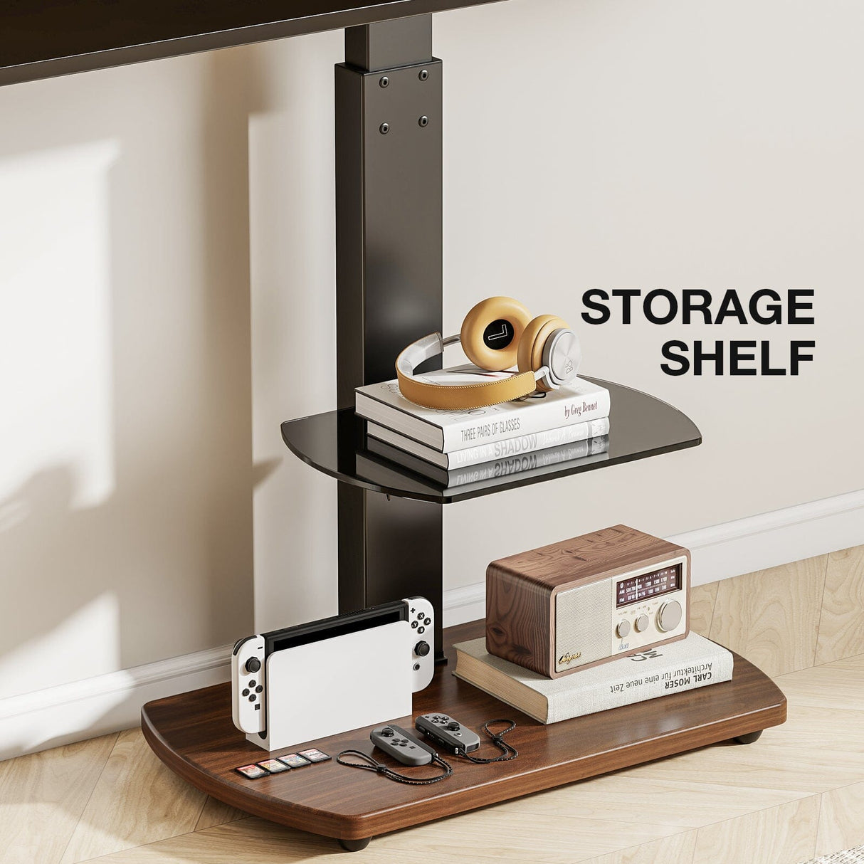 TTAP FS1-WAL Walnut & Black TV Stand with Height Adjustable Swivel Bracket for up to 55" TVs