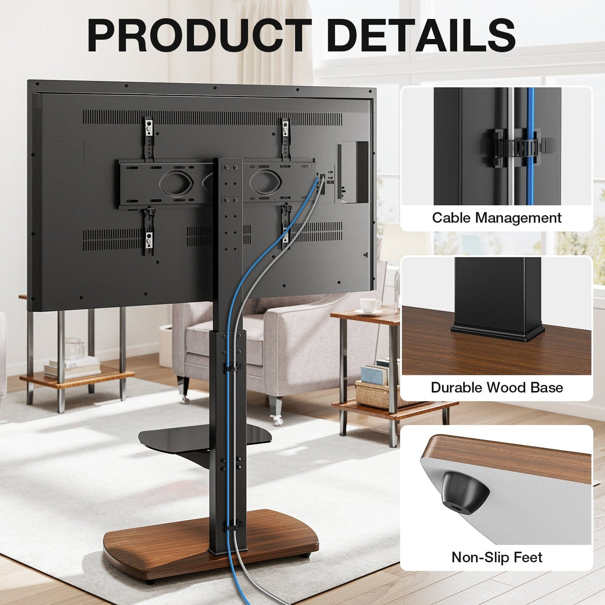 TTAP FS1-WAL Walnut & Black TV Stand with Height Adjustable Swivel Bracket for up to 55" TVs