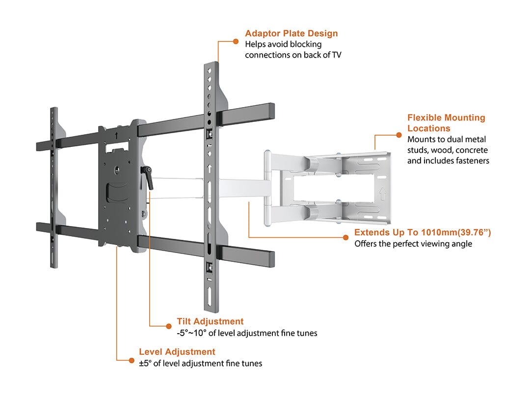 Multibrackets M Universal Long Reach TV Wall Bracket Arm 1010mm in White