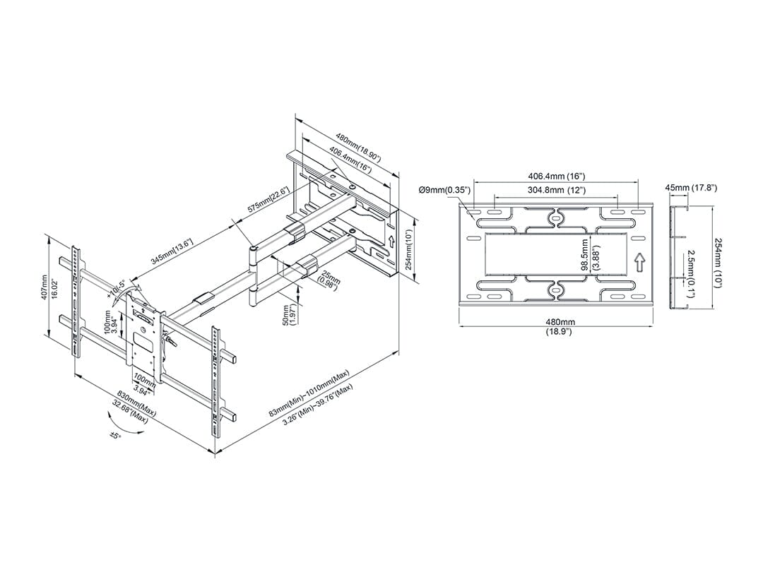 Multibrackets M Universal Long Reach TV Wall Bracket Arm 1010mm in White