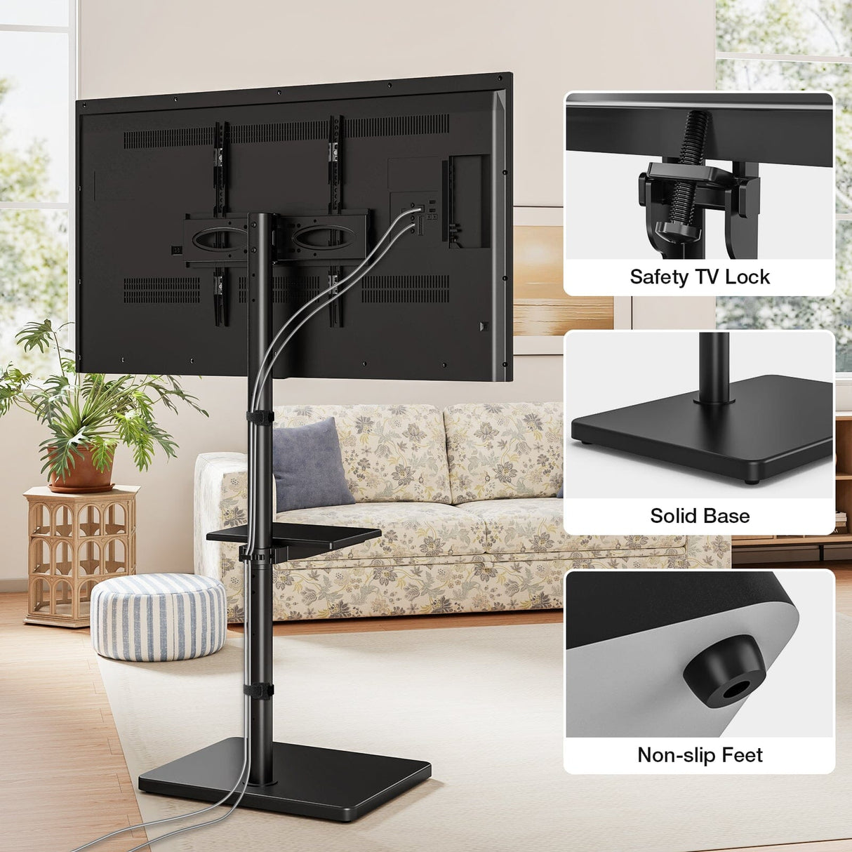 TTAP FS-BLK TV Stand with Bracket for up to 60" TVs - Black