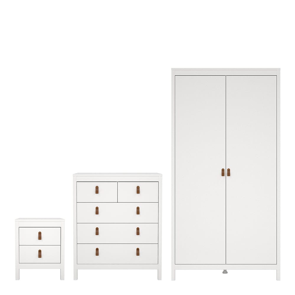 Furniture To Go Barcelona Package - Bedside Table 2 Drawers + Chest 5 Drawers + Wardrobe with 2 Doors in White