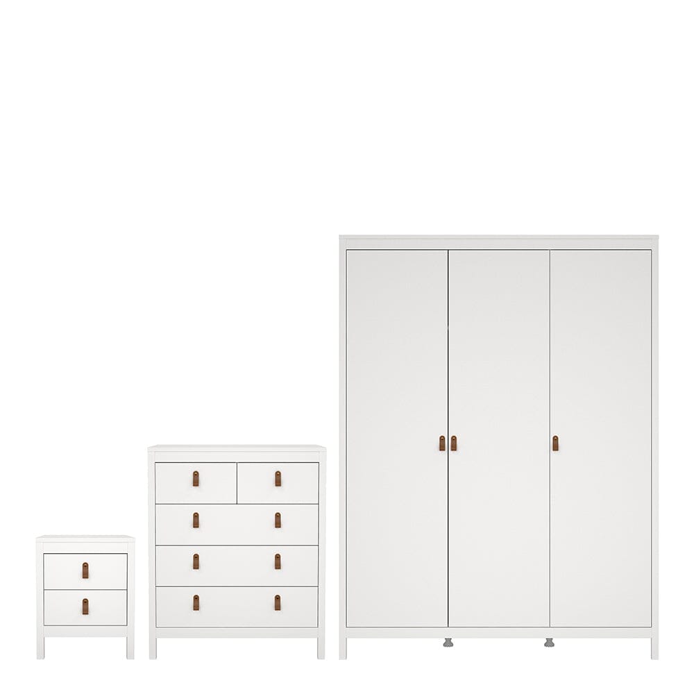 Furniture To Go Barcelona Package - Bedside Table 2 Drawers + Chest 5 Drawers + Wardrobe with 2 Doors in White