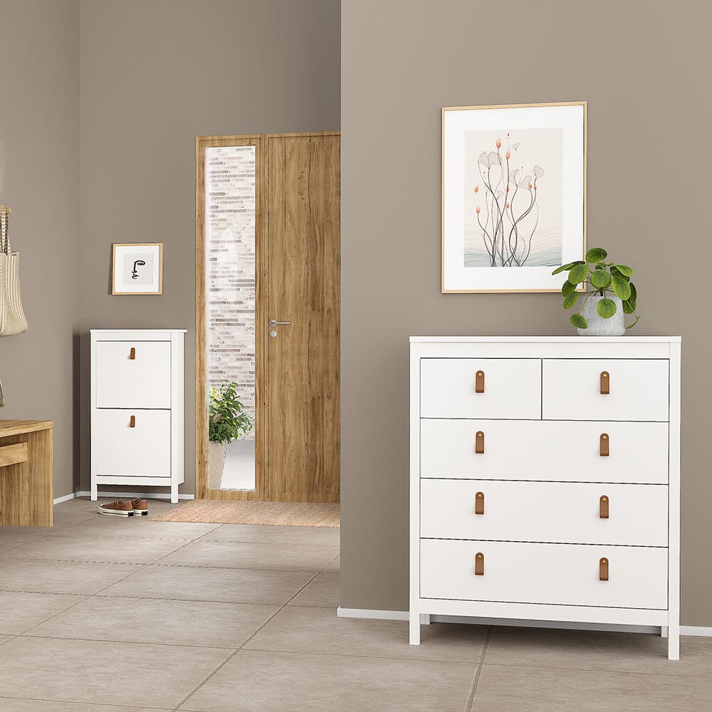Furniture To Go Barcelona Package - Bedside Table 2 Drawers + Chest 5 Drawers + Wardrobe with 2 Doors in White